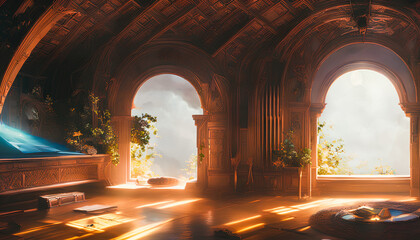 Beautiful futuristic meditation interior, Generative AI