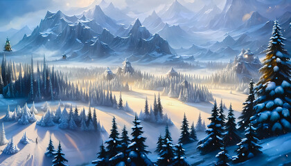 Fototapeta na wymiar Winter landscape with snow , Generative AI