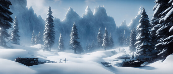 Winter landscape with snow , Generative AI