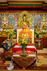 Inside Tibetan Mongolian Buddhist shrine with Dali Lama - obrazy, fototapety, plakaty