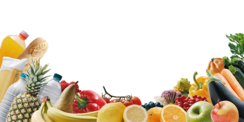 Assortment of fresh groceries and copy space