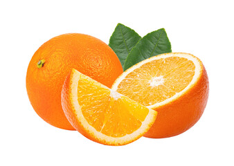 orange fruit with leaf isolated on transparent png