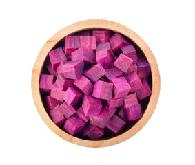 purple yams slice in wood bowl on transparent png