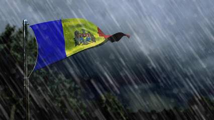 flag of Moldova with rain and dark clouds, thunderstorm forecast symbol - nature 3D illustration