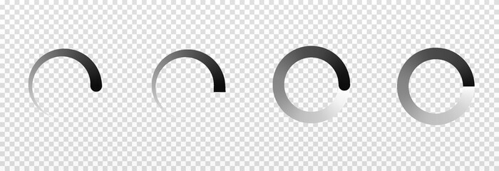Vector set of loading icons on isolated transparent background. Page loading, data loading png. Loading icon in different styles.