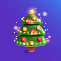 christmas tree with balls and snowflakes