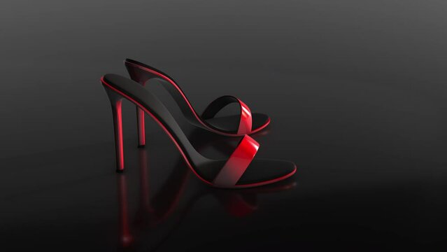 Red high heel shoes - rotation - 3d animation model on a black background