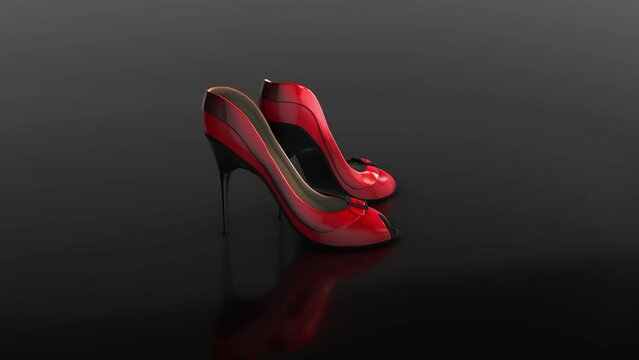 Red high heel shoes - rotation - 3d animation model on a black background