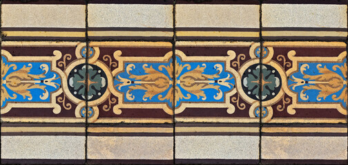 Ancient hydraulic tiles pattern border on floor