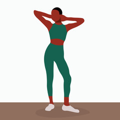 Young black woman in gym clothes, elegant line art style vector