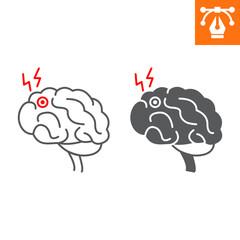 Brain stroke line and solid icon, outline style icon for web site or mobile app, cerebral and pain ,brain hemorrhage vector icon, simple vector illustration, vector graphics with editable strokes.