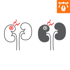 Kidney disease line and solid icon, outline style icon for web site or mobile app, pyelonephritis and glomerulonephritis, kidney failure vector icon, simple vector illustration, vector graphics.