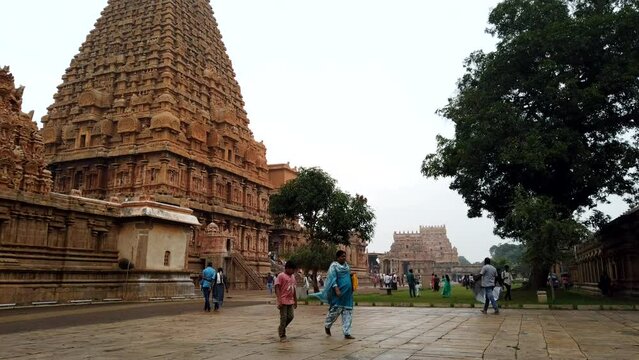 Thanjavur, India - December 10th 2022. Time Lapse of Brihadeeswara Temple in Thanjavur. The Thanjavur Big Temple World Heritage Sites UNESCO. Thanjavur Big Temple Time Lapse.