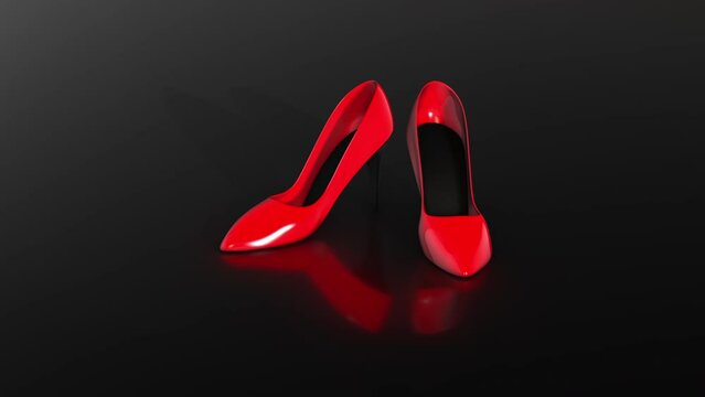 Red high heel shoes - rotation loop - 3d animation model on a black background
