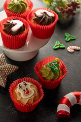 Christmas Cupcakes moody lifestyle seasonal background, home baking