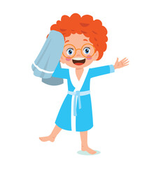 Little boy wearing bathrobe standing with towel vector image