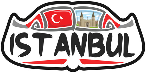 Istanbul Turkey Flag Travel Souvenir Sticker Skyline Logo Badge Stamp Seal Emblem Vector SVG EPS