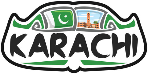 Karachi Pakistan Flag Travel Souvenir Sticker Skyline Logo Badge Stamp Seal Emblem Vector SVG EPS