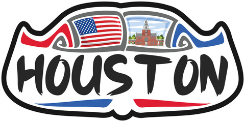 Houston USA United States Flag Travel Souvenir Sticker Skyline Logo Badge Stamp Seal Emblem Vector