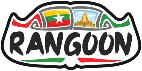 Rangoon Myanmar Flag Travel Souvenir Sticker Skyline Logo Badge Stamp Seal Emblem Vector SVG EPS