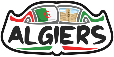 Algiers Algeria Flag Travel Souvenir Sticker Skyline Logo Badge Stamp Seal Emblem Vector SVG EPS