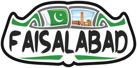 Faisalabad Pakistan Flag Travel Souvenir Sticker Skyline Logo Badge Stamp Seal Emblem Vector SVG EPS