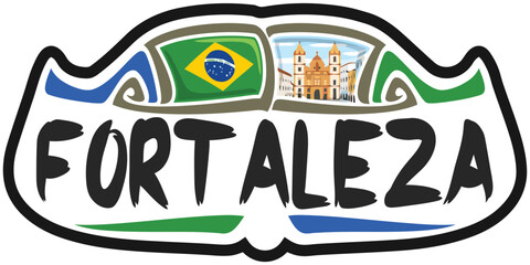 Fortaleza Brazil Flag Travel Souvenir Sticker Skyline Logo Badge Stamp Seal Emblem Vector SVG EPS