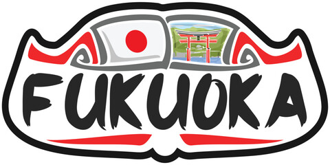 Fukuoka Japan Flag Travel Souvenir Sticker Skyline Logo Badge Stamp Seal Emblem Vector SVG EPS