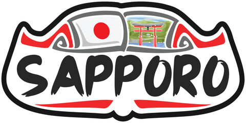 Sapporo Japan Flag Travel Souvenir Sticker Skyline Logo Badge Stamp Seal Emblem Vector SVG EPS