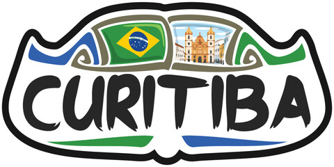 Curitiba Brazil Flag Travel Souvenir Sticker Skyline Landmark Logo Badge Stamp Seal Emblem SVG EPS