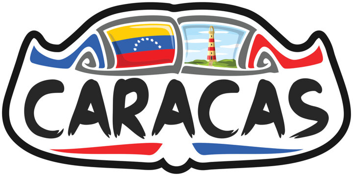 Caracas Venezuela Flag Travel Souvenir Sticker Skyline Logo Badge Stamp Seal Emblem Vector SVG EPS