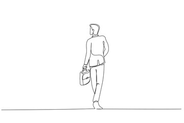 Illustration of walking businessman holding a briefcase and looking to his side. Single continuous line art style