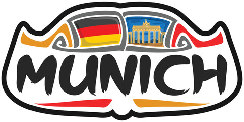 Munich Germany Flag Travel Souvenir Sticker Skyline Landmark Logo Badge Stamp Seal Emblem SVG EPS