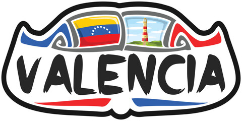 Valencia Venezuela Flag Travel Souvenir Sticker Skyline Landmark Logo Badge Stamp Seal Emblem EPS