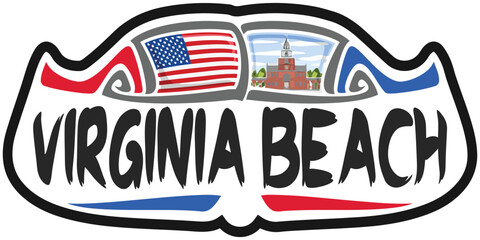 Virginia Beach USA United States Flag Travel Souvenir Skyline Landmark Logo Badge Stamp Seal Emblem