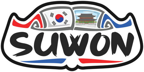 Suwon South Korea Flag Travel Souvenir Sticker Skyline Landmark Logo Badge Stamp Seal Emblem SVG EPS