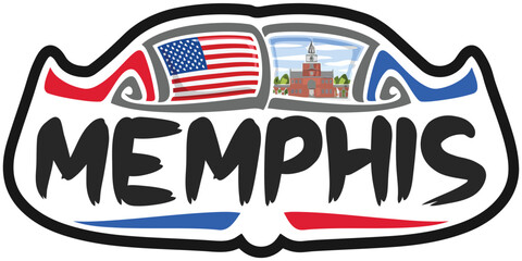 Memphis USA United States Flag Travel Souvenir Skyline Landmark Logo Badge Stamp Seal Emblem EPS