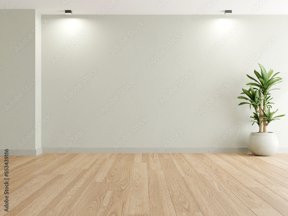 Aufkleber 3d rendering of empty room with wooden floor and concrete wall.