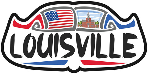 Louisville USA United States Flag Travel Souvenir Skyline Landmark Logo Badge Stamp Seal Emblem EPS