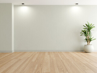 3d rendering of empty room with wooden floor and concrete wall. - 553439116