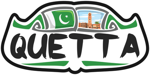 Quetta Pakistan Flag Travel Souvenir Sticker Skyline Landmark Logo Badge Stamp Seal Emblem SVG EPS