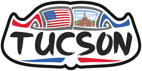 Tucson USA United States Flag Travel Souvenir Skyline Landmark Logo Badge Stamp Seal Emblem EPS
