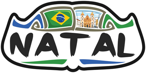 Natal Brazil Flag Travel Souvenir Sticker Skyline Landmark Logo Badge Stamp Seal Emblem SVG EPS