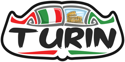 Turin Italy Flag Travel Souvenir Sticker Skyline Landmark Logo Badge Stamp Seal Emblem SVG EPS