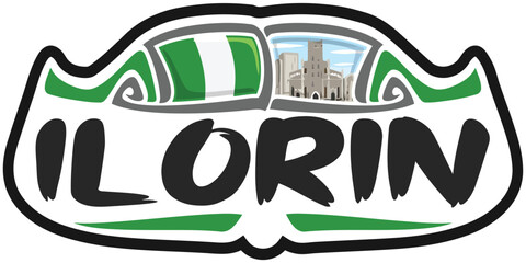 Ilorin Nigeria Flag Travel Souvenir Sticker Skyline Landmark Logo Badge Stamp Seal Emblem SVG EPS