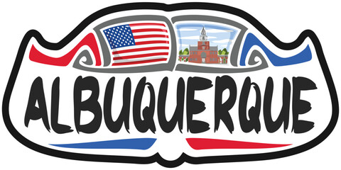 Albuquerque USA United States Flag Travel Souvenir Skyline Landmark Logo Badge Stamp Seal Emblem EPS