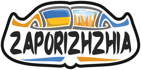 Zaporizhzhia Ukraine Flag Travel Souvenir Sticker Skyline Landmark Logo Badge Stamp Seal Emblem EPS