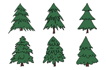 Obraz premium Christmas tree hand drawn clipart. Spruce doodle set. Single element for card, print, design, decor