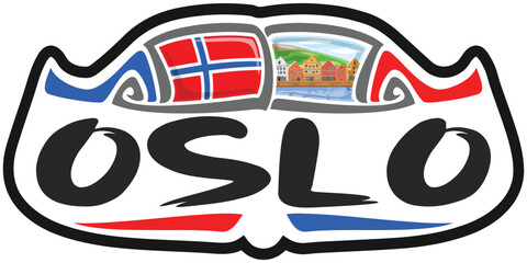Oslo Norway Flag Travel Souvenir Sticker Skyline Landmark Logo Badge Stamp Seal Emblem SVG EPS