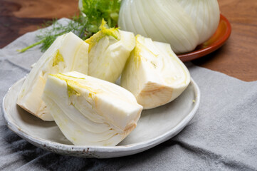 Healthy vegetable diet, raw fresh florence fennel bulbs close up